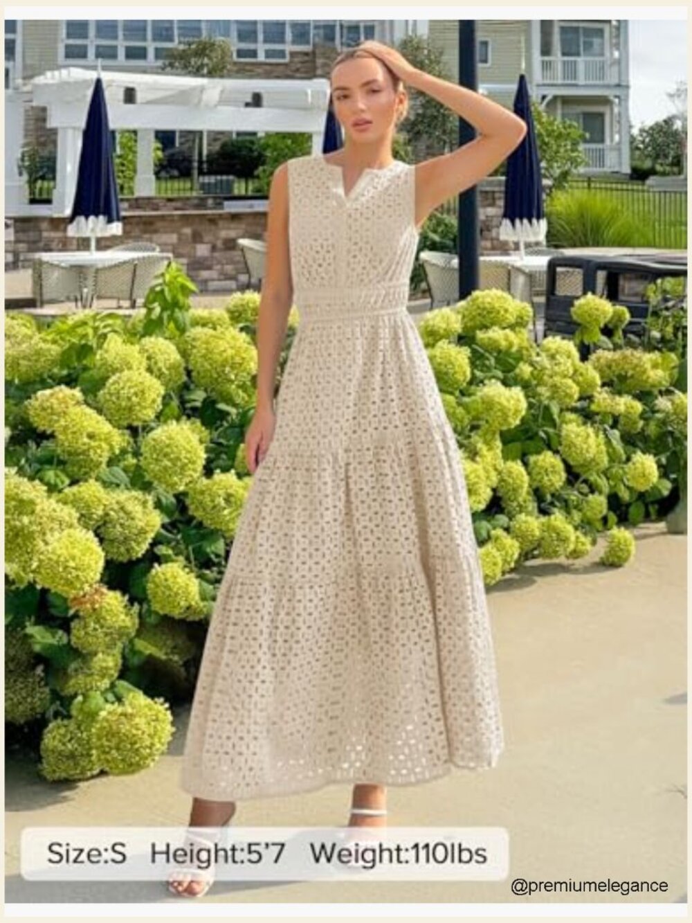 Sleeveless Maxi Dress with Eyelet Embroidery, V-Neck, Elastic Waist, Pockets - Picture 3 of 7